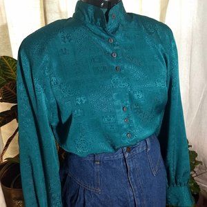 Vintage Christie And Jill 80s Blouse Turquoise Size Medium